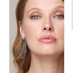 Glitter Stone Hoops- Silver